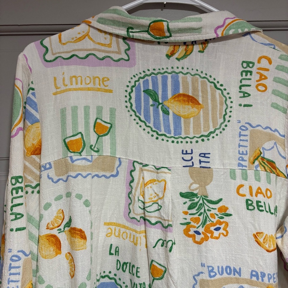 Label of Love Women's Shirt Size M Linen Blend Colorful Graphic 3/4 sleeves - Picture 7 of 15